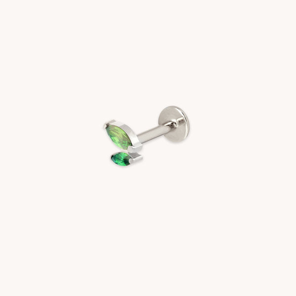 astrid & miyu Green Double Marquise Titanium Piercing Stud in Platinum