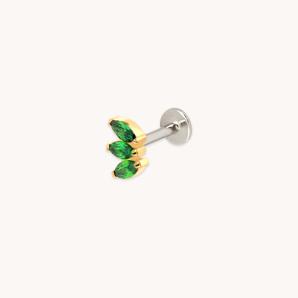 astrid & miyu Green Marquise Fan Titanium Piercing Stud in Gold