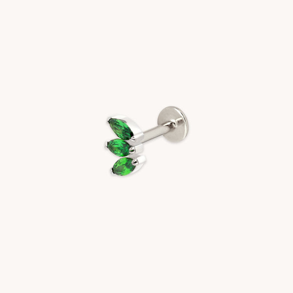 astrid & miyu Green Marquise Fan Titanium Piercing Stud in Platinum
