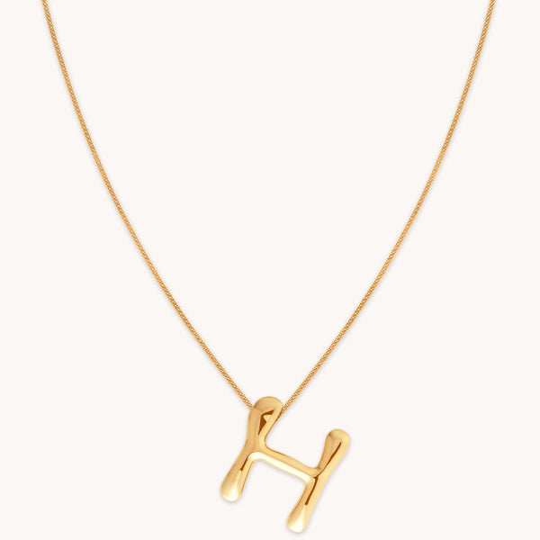 astrid & miyu H Initial Bold Pendant Necklace in Gold