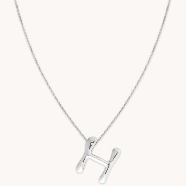 astrid & miyu H Initial Bold Pendant Necklace in Silver