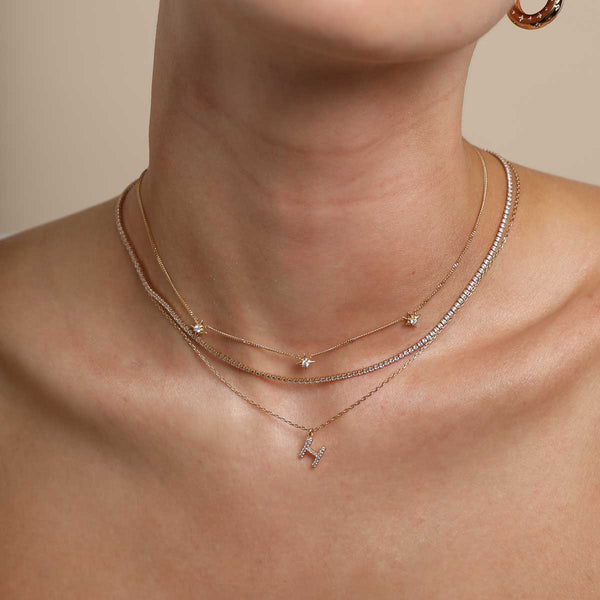 Astrid & Miyu H Initial Pavé Pendant Necklace In Gold