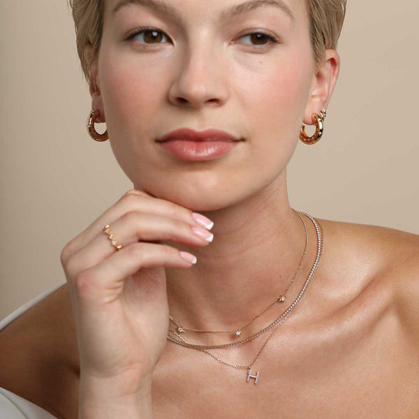 Astrid & Miyu H Initial Pavé Pendant Necklace In Gold