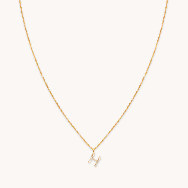 astrid & miyu H Initial Pavé Pendant Necklace in Gold