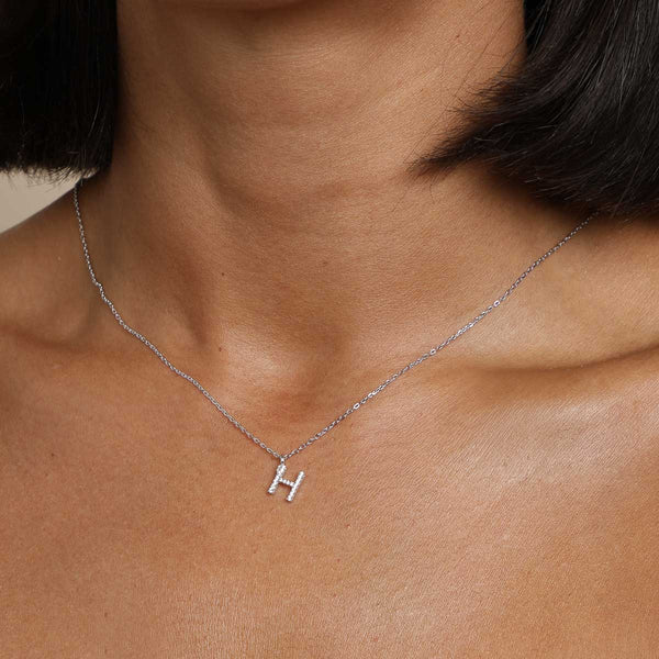 Astrid & Miyu H Initial Pavé Pendant Necklace In Silver