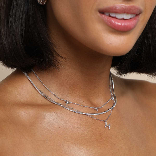 Astrid & Miyu H Initial Pavé Pendant Necklace In Silver