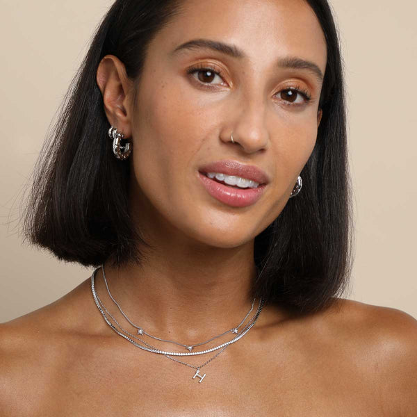 Astrid & Miyu H Initial Pavé Pendant Necklace In Silver