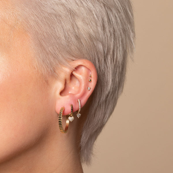 Astrid & Miyu Heart Gem Drop Piercing Hoop In Solid Gold