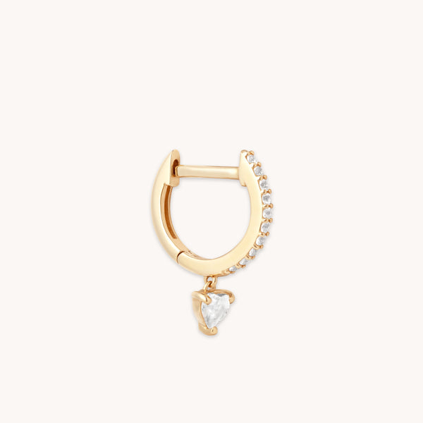 astrid & miyu Heart Gem Drop Piercing Hoop in Solid Gold