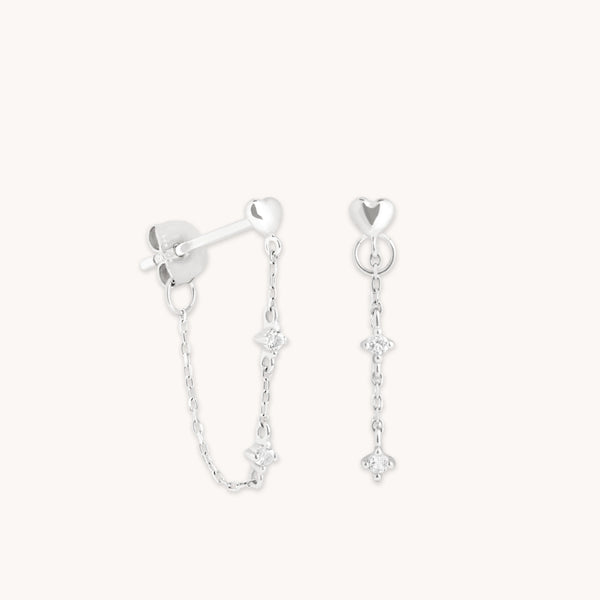 astrid & miyu Heart Topaz Chain Studs in Solid White Gold