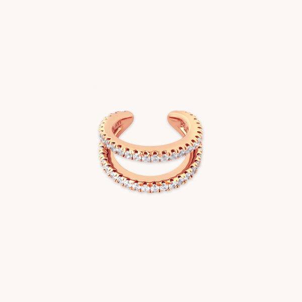astrid & miyu Illusion Double Crystal Ear Cuff in Rose Gold