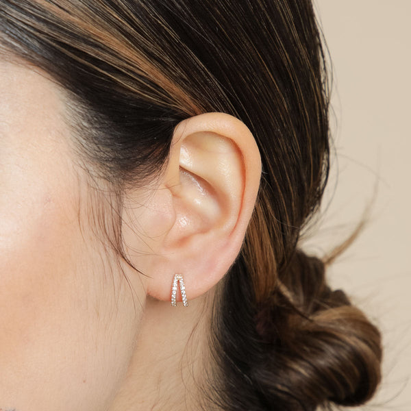 Astrid & Miyu Illusion Topaz Huggies In Solid White Gold