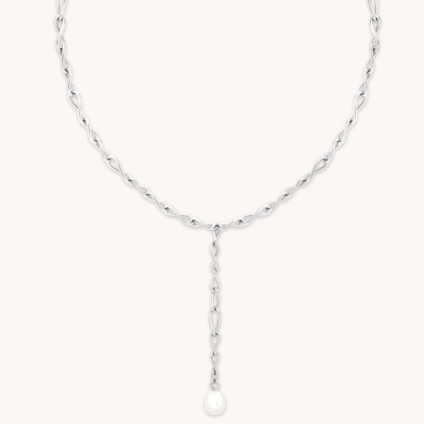 astrid & miyu Infinite Pearl Bold Lariat Necklace in Silver