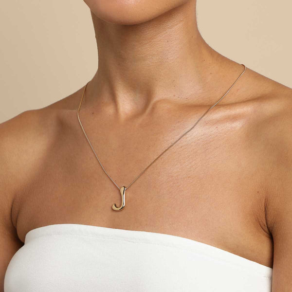 Astrid & Miyu J Initial Bold Pendant Necklace In Gold