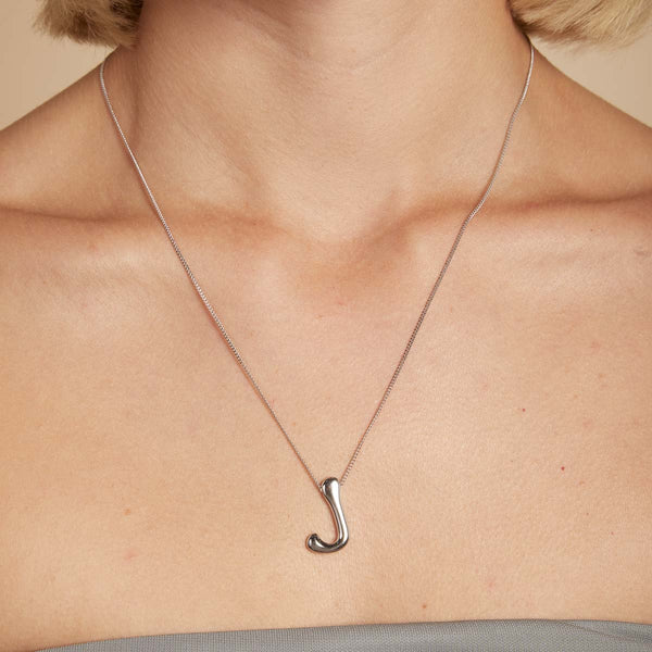 Astrid & Miyu J Initial Bold Pendant Necklace In Silver