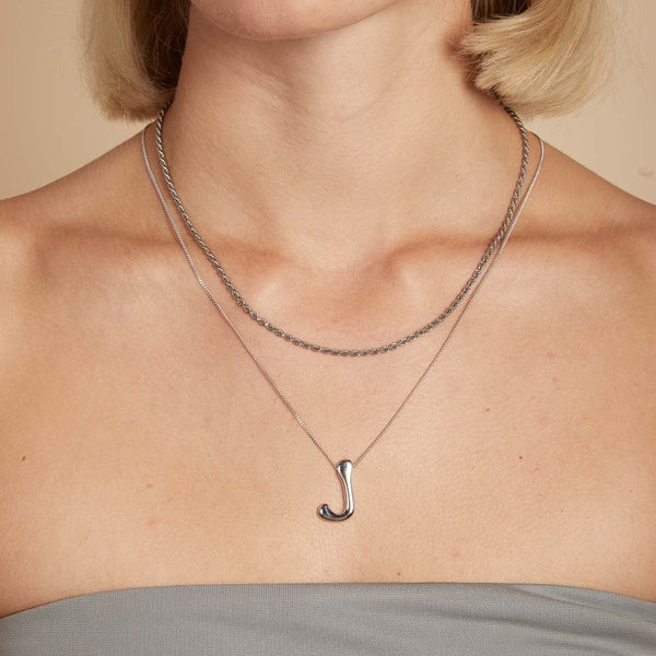Astrid & Miyu J Initial Bold Pendant Necklace In Silver
