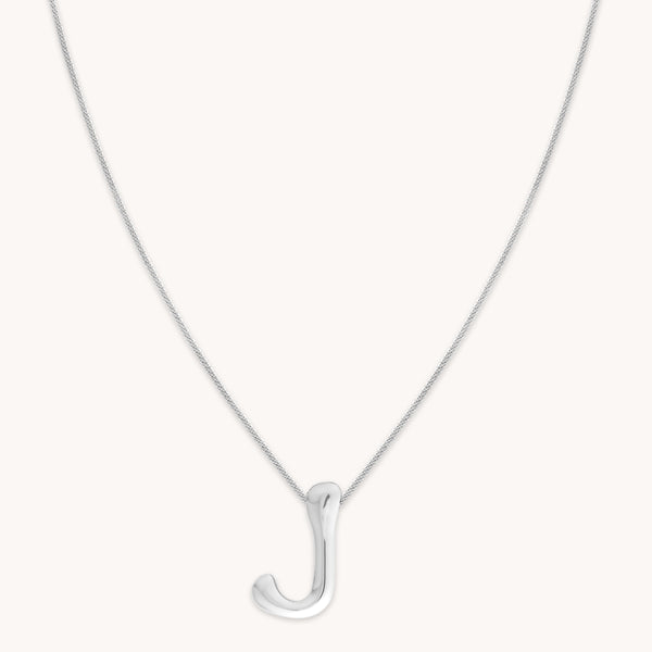 astrid & miyu J Initial Bold Pendant Necklace in Silver