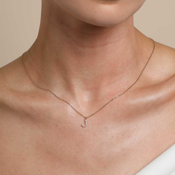 Astrid & Miyu J Initial Pavé Pendant Necklace In Gold
