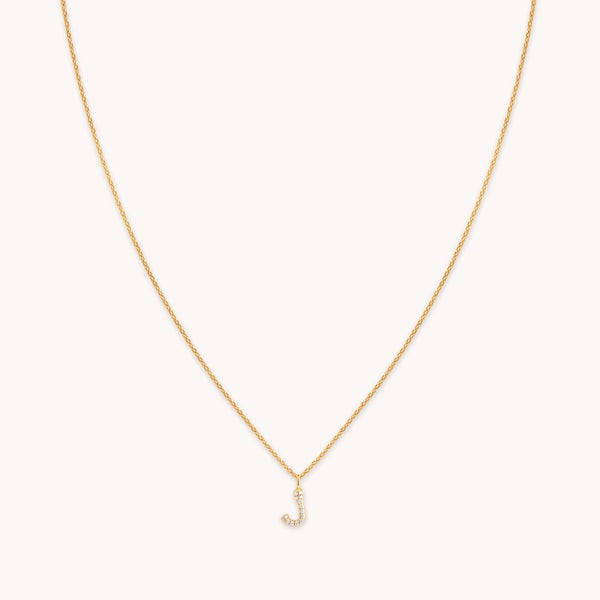 astrid & miyu J Initial Pavé Pendant Necklace in Gold