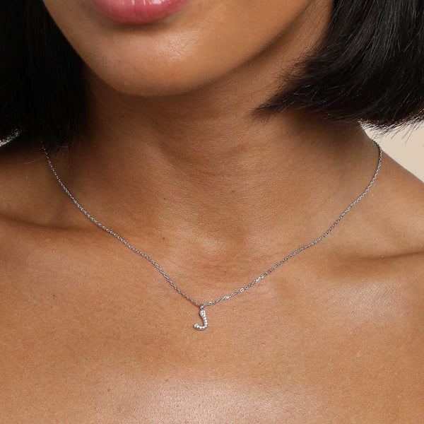 Astrid & Miyu J Initial Pavé Pendant Necklace In Silver