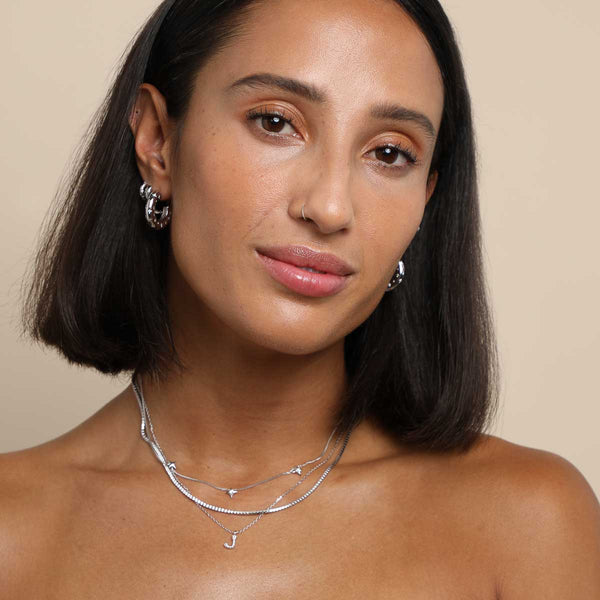 Astrid & Miyu J Initial Pavé Pendant Necklace In Silver