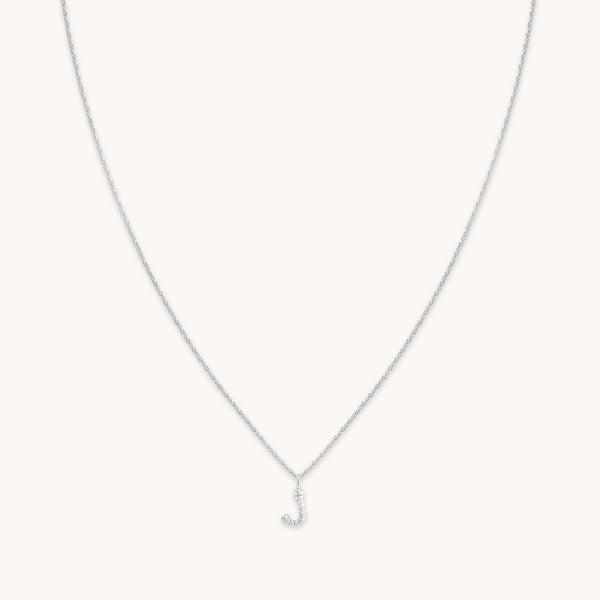 astrid & miyu J Initial Pavé Pendant Necklace in Silver