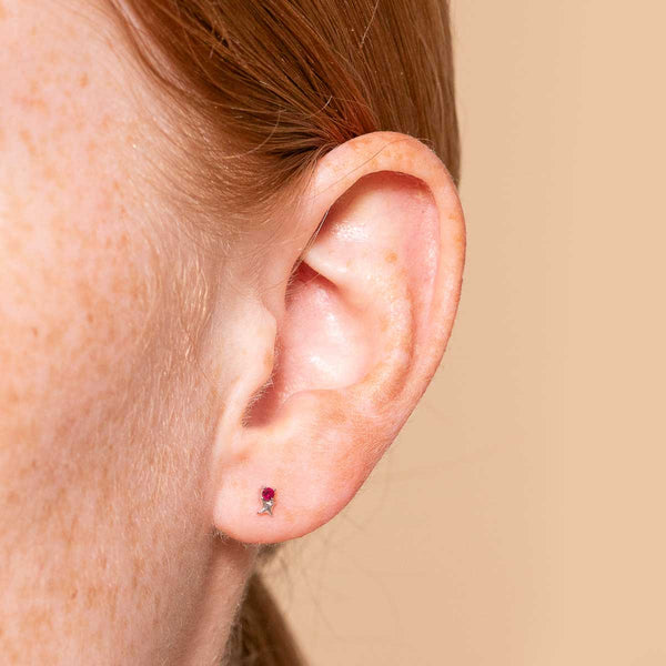 Astrid & Miyu July Ruby Birthstone Earrings In Solid White Gold