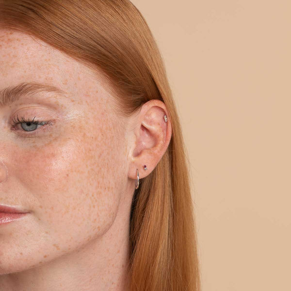 Astrid & Miyu July Ruby Birthstone Earrings In Solid White Gold