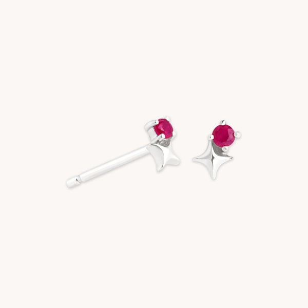 astrid & miyu July Ruby Birthstone Earrings in Solid White Gold