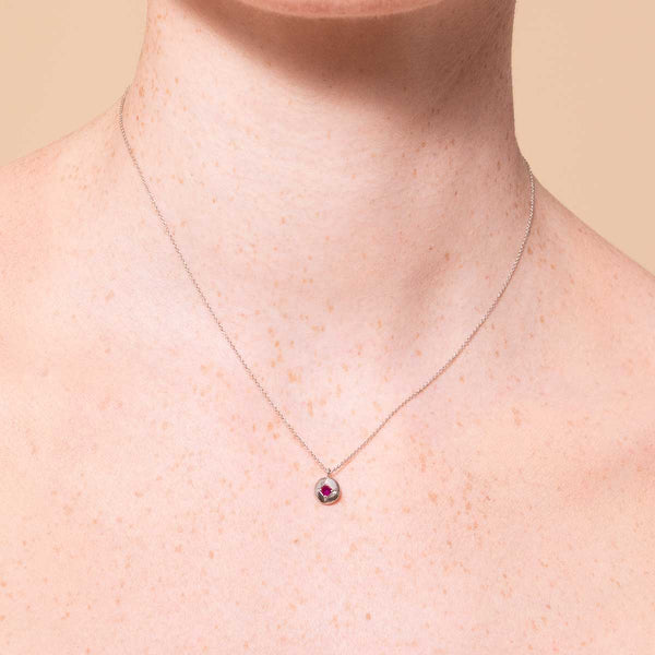 Astrid & Miyu July Ruby Birthstone Necklace In Solid White Gold