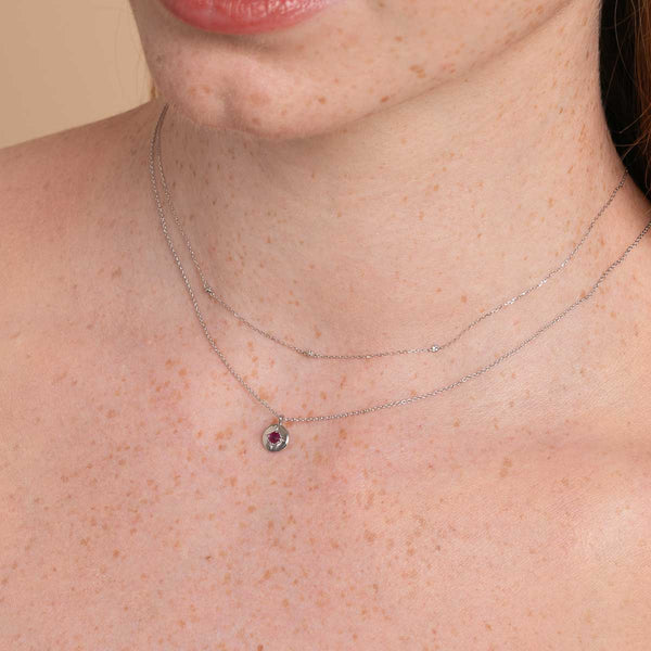 Astrid & Miyu July Ruby Birthstone Necklace In Solid White Gold