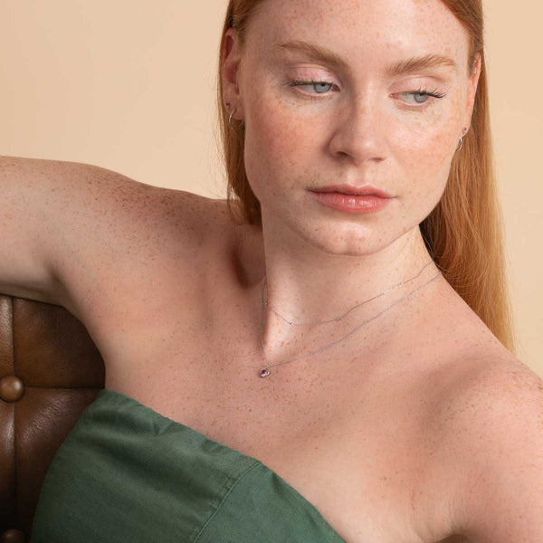 Astrid & Miyu July Ruby Birthstone Necklace In Solid White Gold