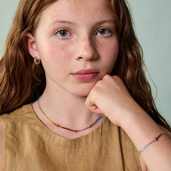 Astrid & Miyu Junior Rainbow Gemstone Necklace In 9k White Gold