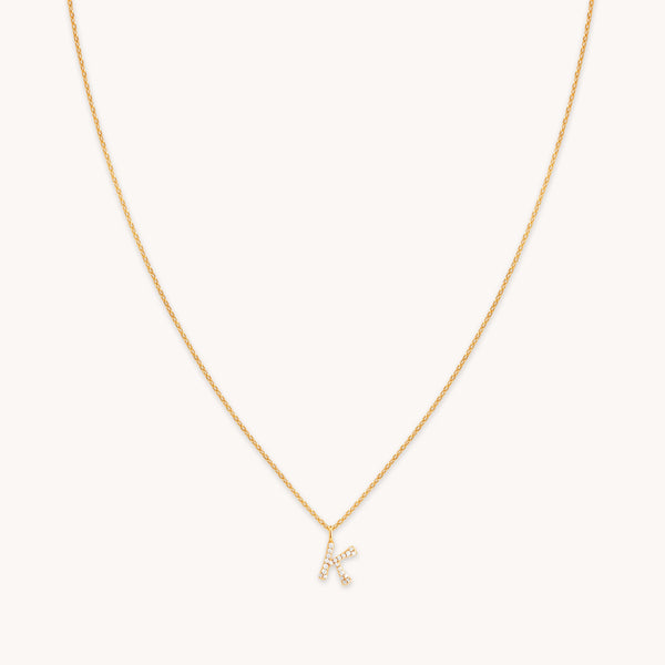 astrid & miyu K Initial Pavé Pendant Necklace in Gold