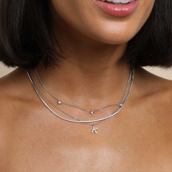 Astrid & Miyu K Initial Pavé Pendant Necklace In Silver