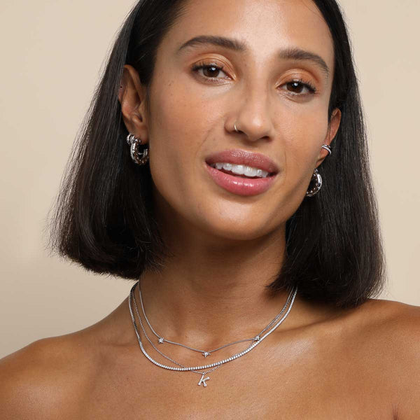 Astrid & Miyu K Initial Pavé Pendant Necklace In Silver