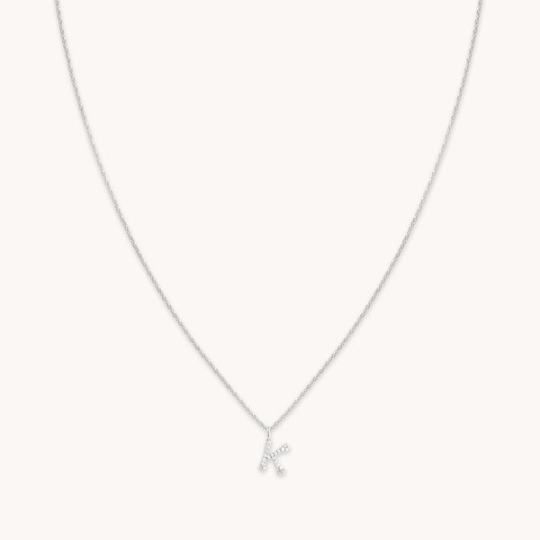astrid & miyu K Initial Pavé Pendant Necklace in Silver