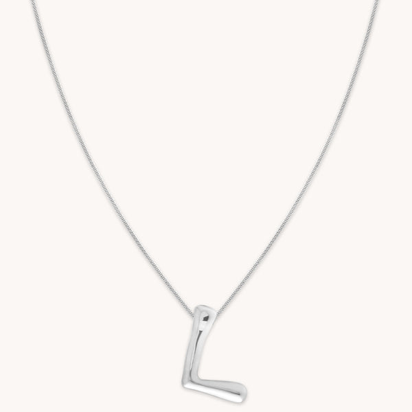 astrid & miyu L Initial Bold Pendant Necklace in Silver