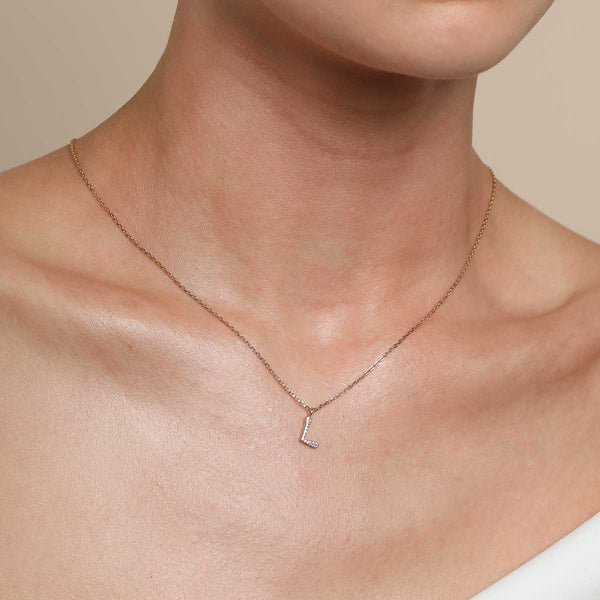 Astrid & Miyu L Initial Pavé Pendant Necklace In Gold