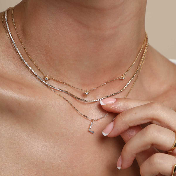 Astrid & Miyu L Initial Pavé Pendant Necklace In Gold