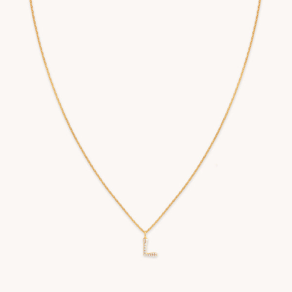 astrid & miyu L Initial Pavé Pendant Necklace in Gold