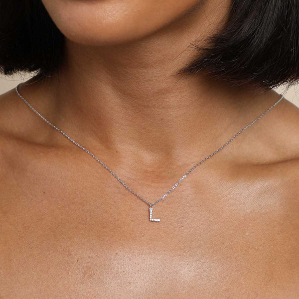 Astrid & Miyu L Initial Pavé Pendant Necklace In Silver