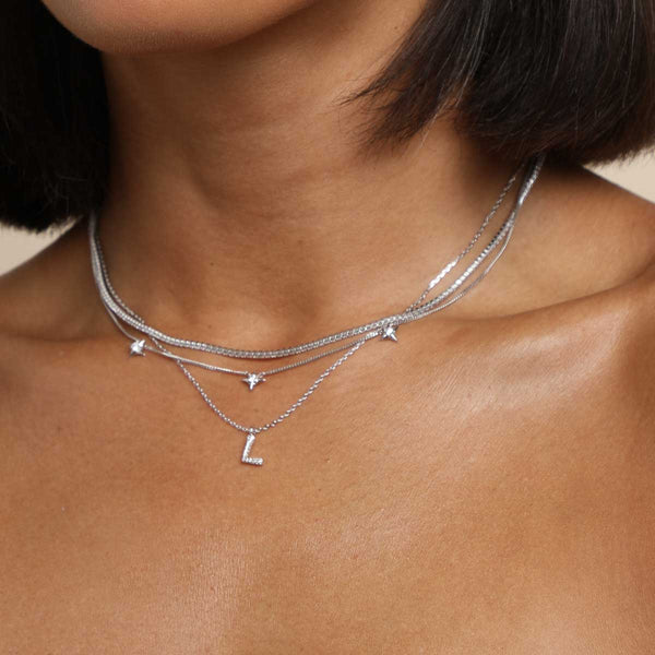 Astrid & Miyu L Initial Pavé Pendant Necklace In Silver