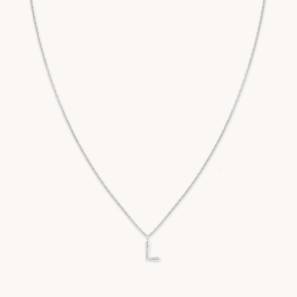 astrid & miyu L Initial Pavé Pendant Necklace in Silver