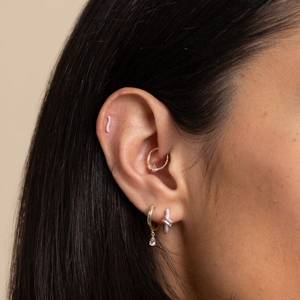 Astrid & Miyu Lilac Enamel Wave Piercing Stud In Solid Gold