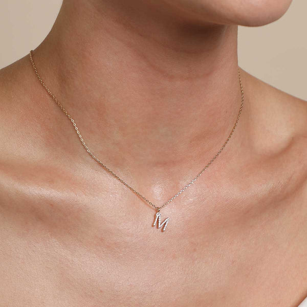 Astrid & Miyu M Initial Pavé Pendant Necklace In Gold