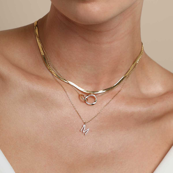 Astrid & Miyu M Initial Pavé Pendant Necklace In Gold