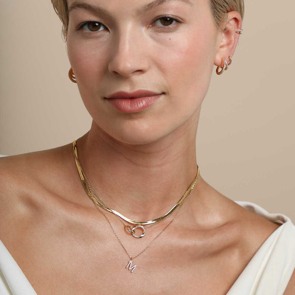 Astrid & Miyu M Initial Pavé Pendant Necklace In Gold