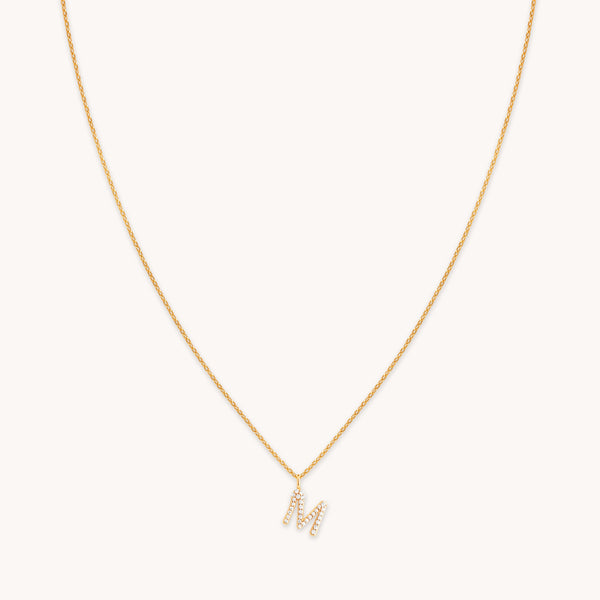 astrid & miyu M Initial Pavé Pendant Necklace in Gold