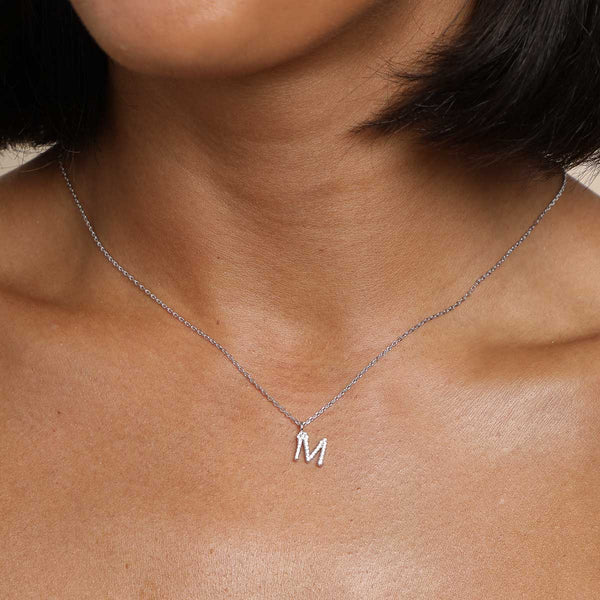 Astrid & Miyu M Initial Pavé Pendant Necklace In Silver